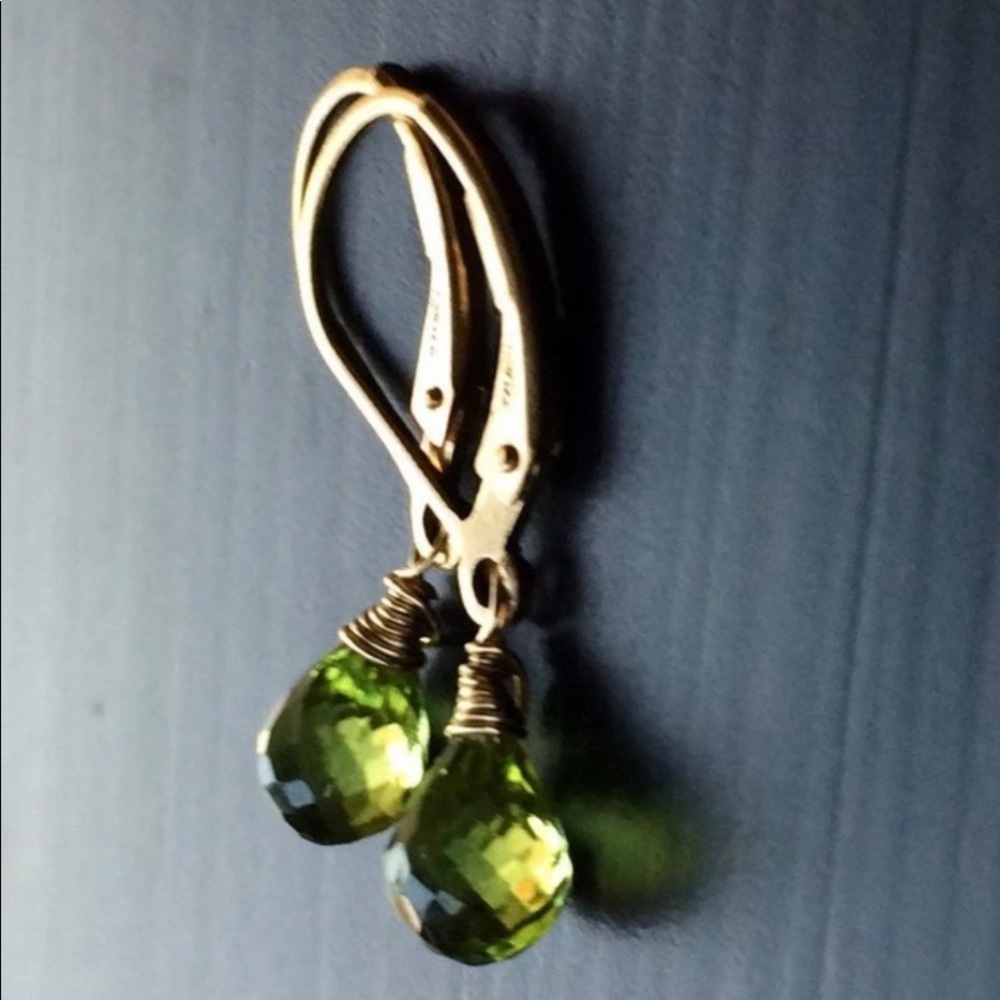 Petite Peridot Drop Earrings on Gold